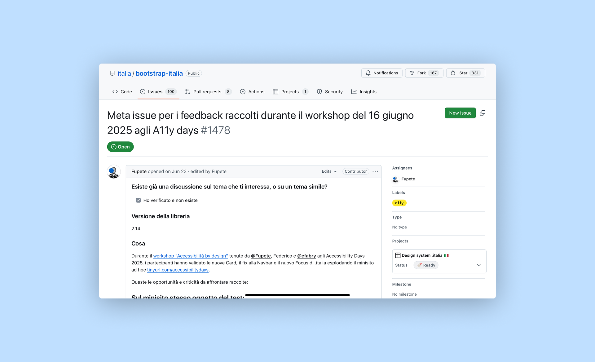 Schermata desktop da GitHub.